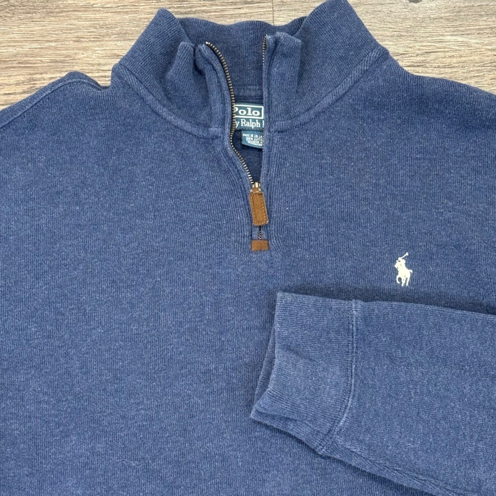 Polo Ralph Lauren Men's Quarter Zip Pullover Sweater Pony Logo Blue Size XL